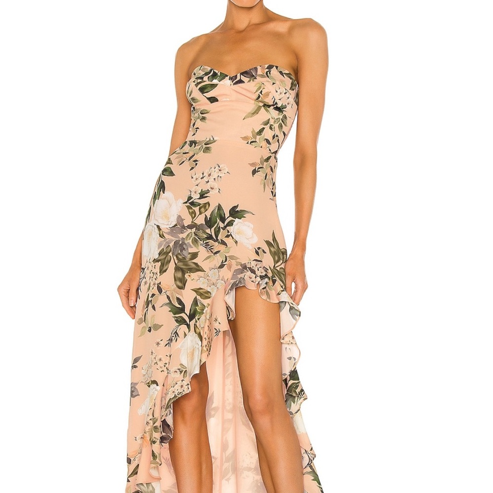 Amanda Uprichard Tan and Pink Asymmetrical Strapless Sundress
